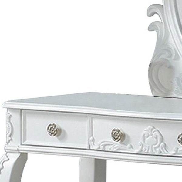 Vanity Set With Curved Legs And Three Drawers, White