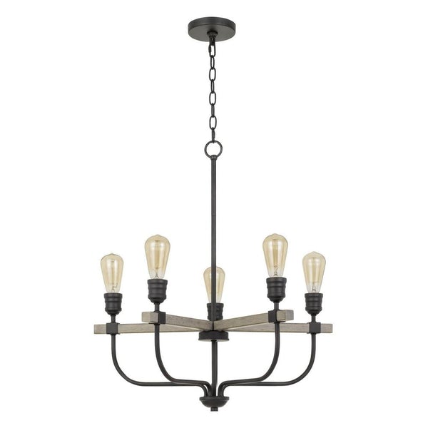 Wooden Cross Support Metal Chandelier, Black And Brown - BM233252