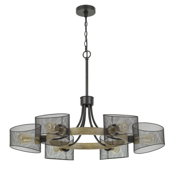 6 Bulb Wooden And Metal Chandelier, Brown And Black - BM233293