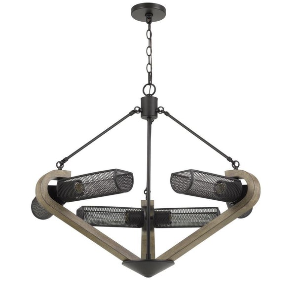 3 Bulb Conical Metal And Wooden Chandelier, Brown And Black - BM233296