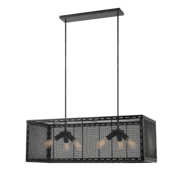 Metal Rectangular Open Frame Chandelier With Mesh Design, Black - BM233301