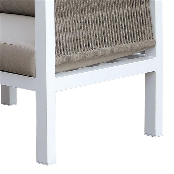 Fabric Upholstered Arm Chair With Cushioned Back, Taupe Brown And White