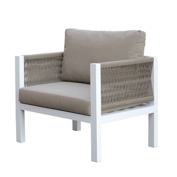 Fabric Upholstered Arm Chair With Cushioned Back, Taupe Brown And White