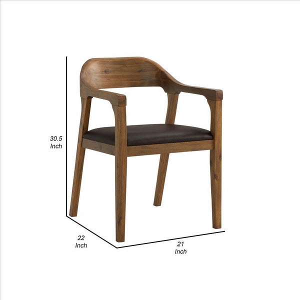 Curved Panel Back Dining Chair With Sleek Track Arms, Brown