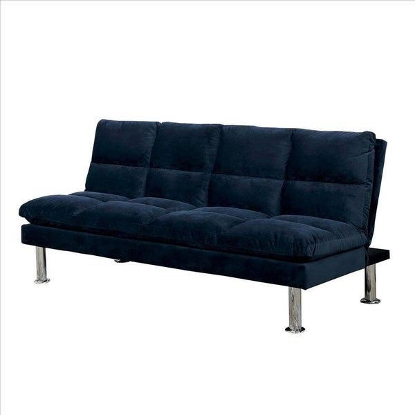 Futon Sofa With Tufted Padded Seating And Metal Legs, Blue