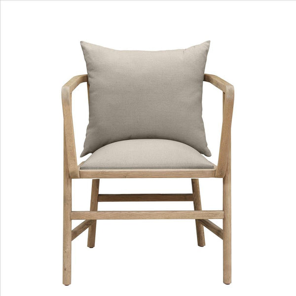 High Arm Cushioned Armchair With Wood Frame, Gray And Brown
