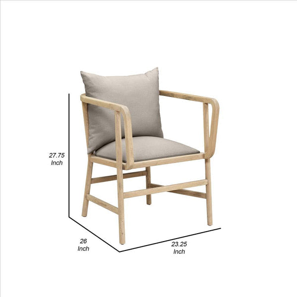 High Arm Cushioned Armchair With Wood Frame, Gray And Brown