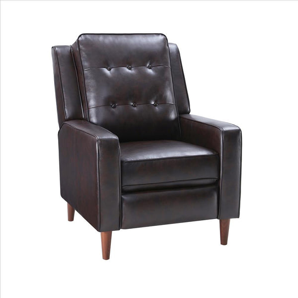 Armchair With Push Back Recline And Button Tufting, Dark Brown