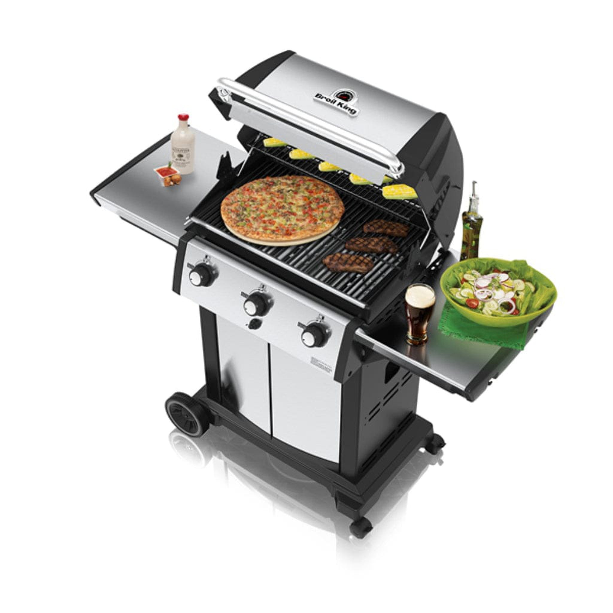 Broil King Signet 320 56" 3-Burner Gas Grill with Cast Iron Grids & Stainless Steel Side Shelves