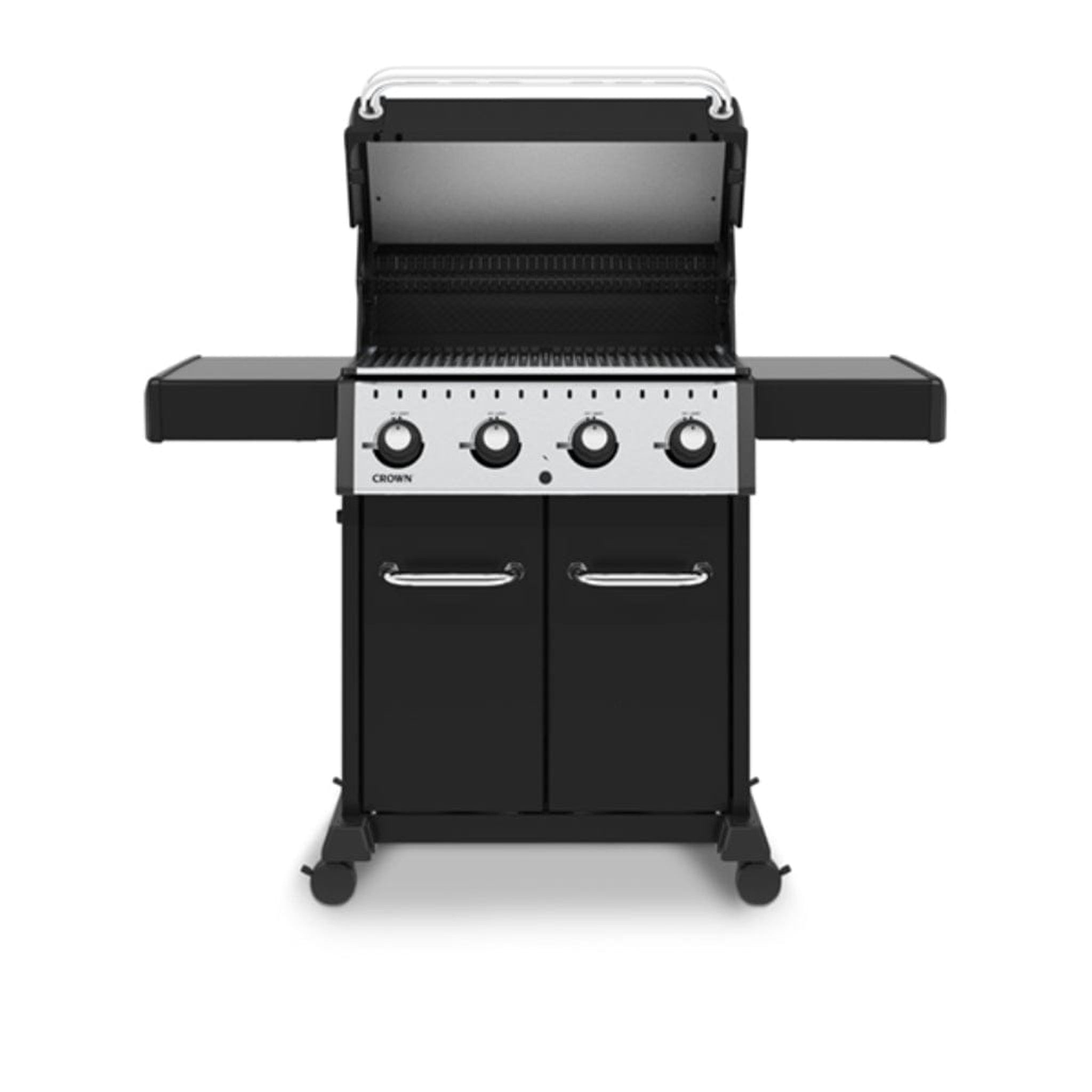 Broil King 57" Crown 420 4-Burner Black Gas Grill with Cast Iron Grids & Drop-Down Shelves