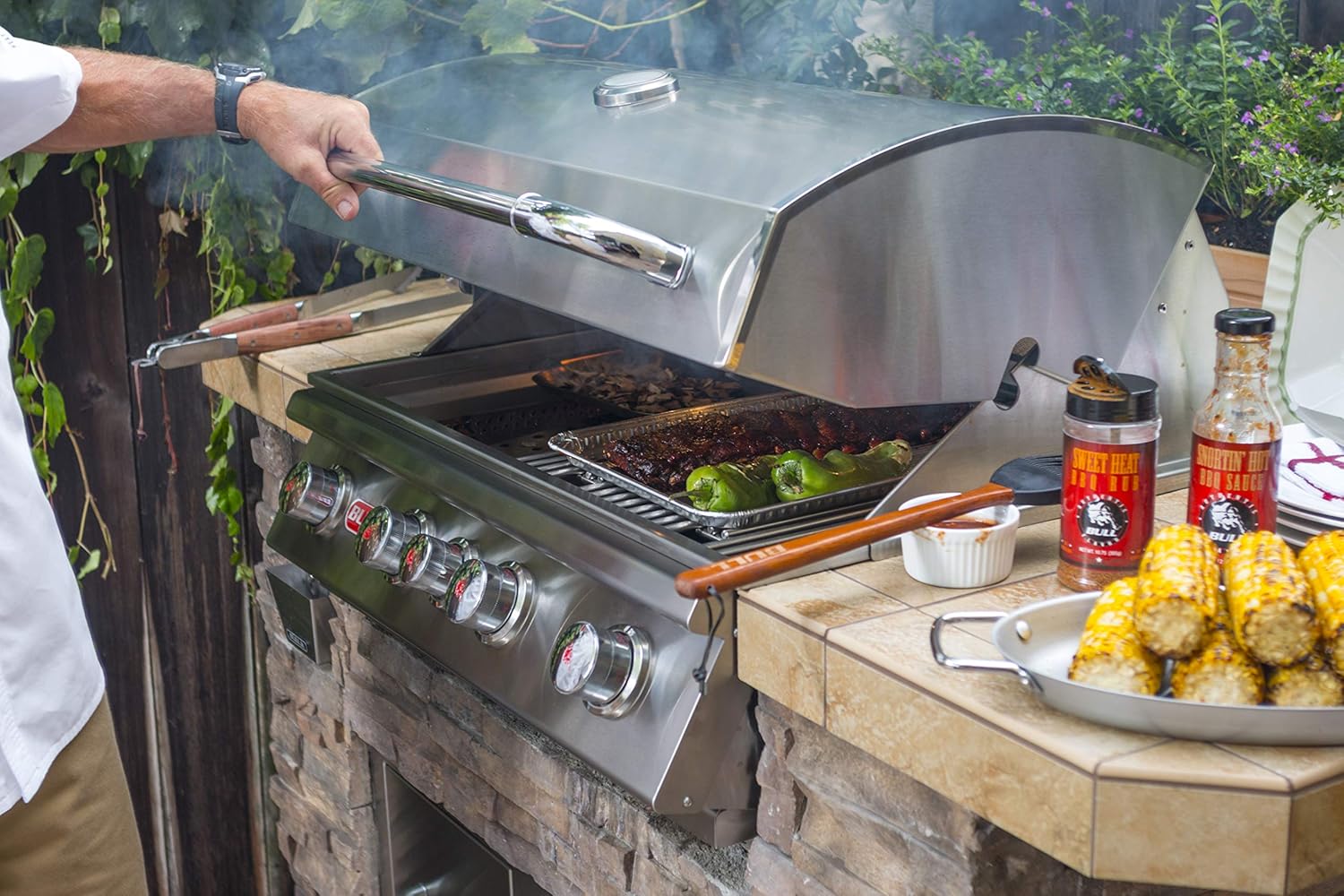 Bull Angus 30" Built-In 4-Burner Gas Grill Twin Lighting System with Infrared Backburner and Rotisserie