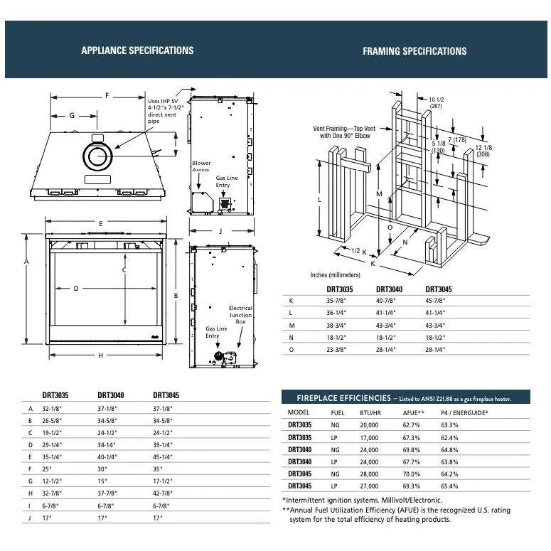 Superior DRT3035 35" Traditional Top/Rear Direct Vent Gas Fireplace