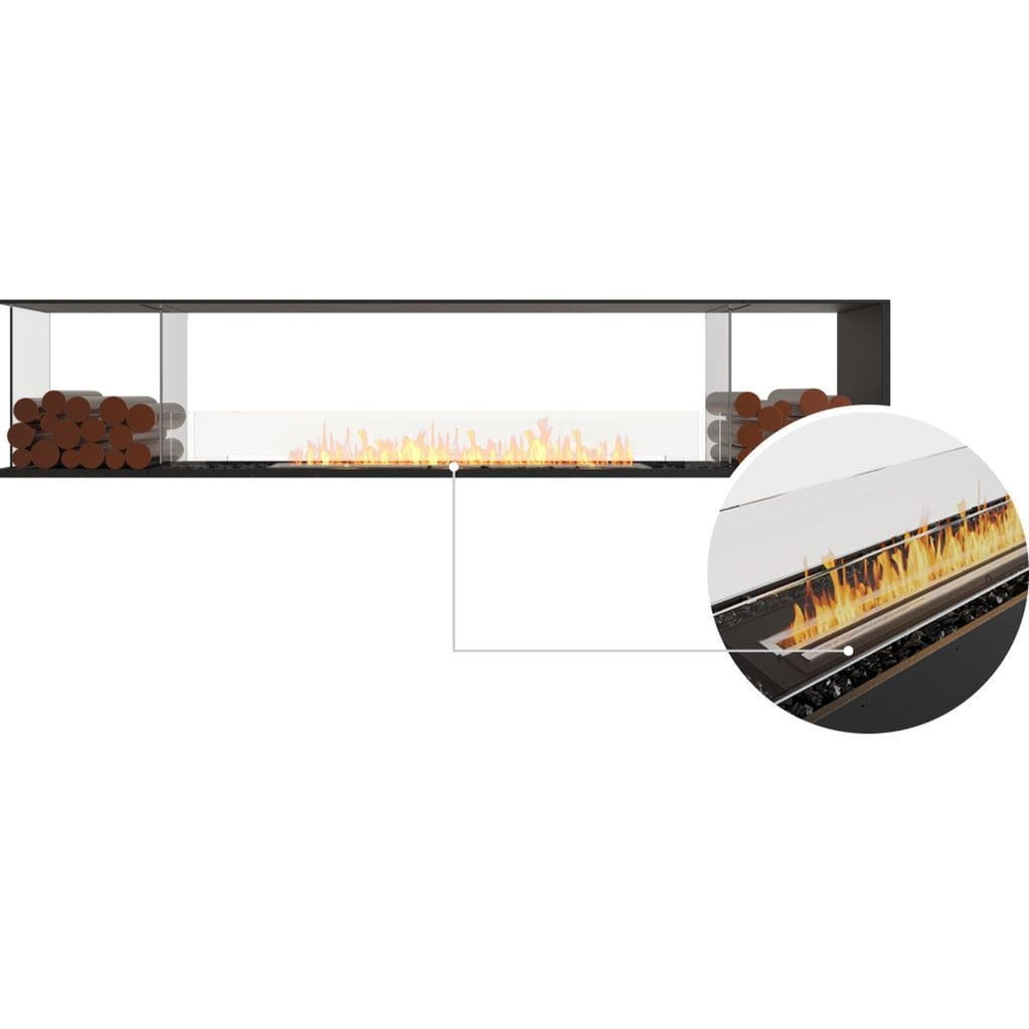 EcoSmart Fire 110" Flex 104PN Peninsula Ethanol Fireplace Insert with Decorative Box & Dual Glass Windscreens by Mad Design Group