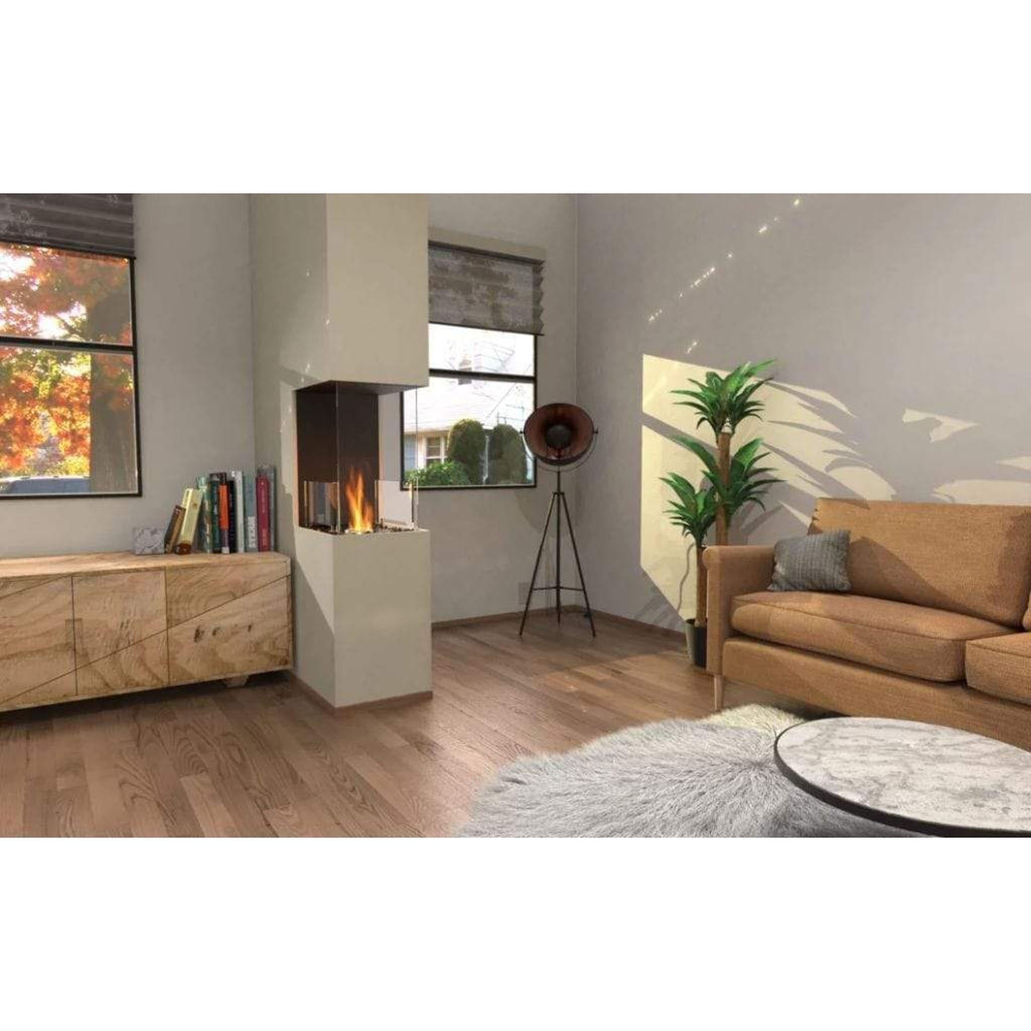 EcoSmart Fire 164" Flex 158PN Peninsula Ethanol Fireplace Insert with Dual Decorative Boxes by Mad Design Group