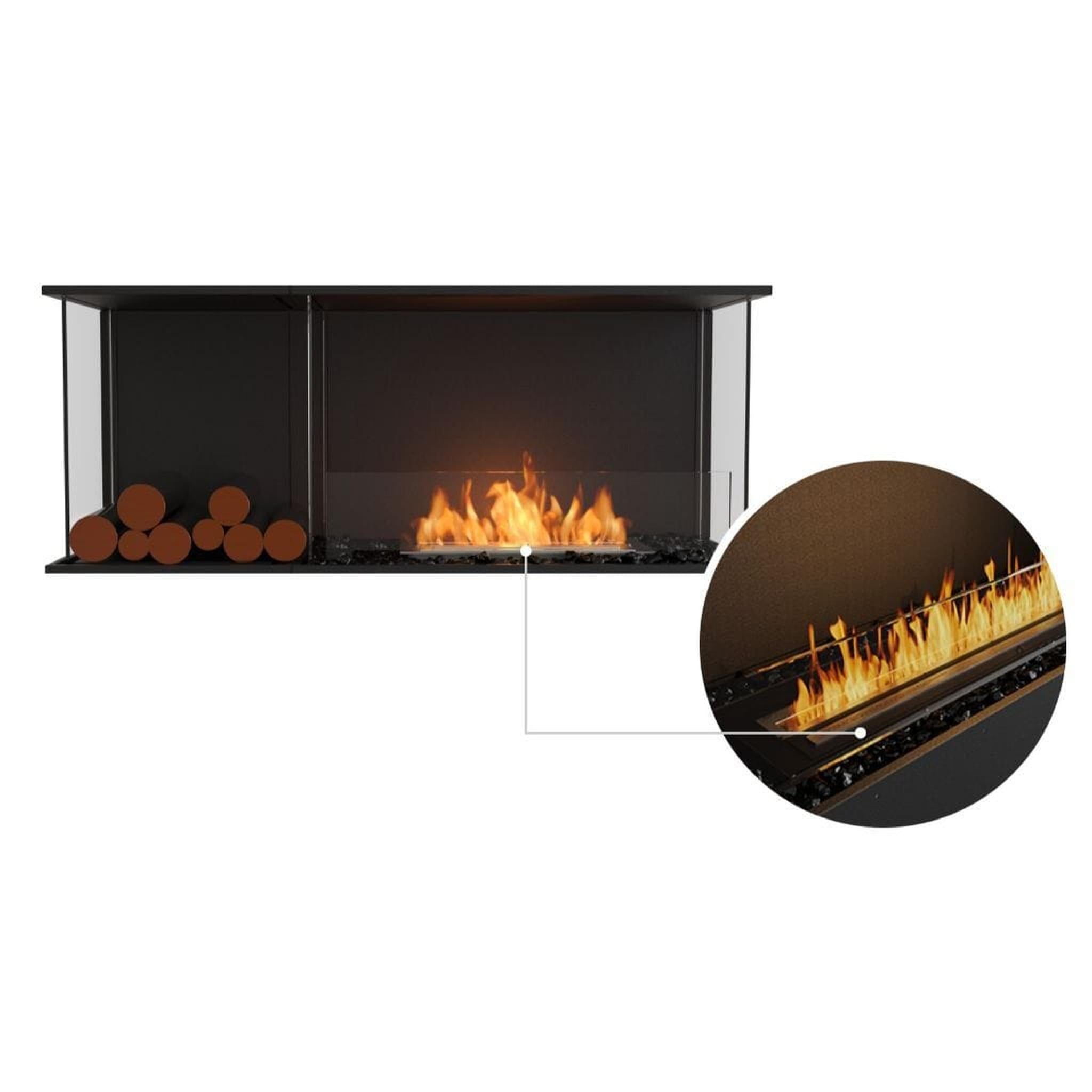 EcoSmart Fire 53" Flex 50BY Bay Ethanol Fireplace Insert with Decorative Box and Glass Windscreen by Mad Design Group