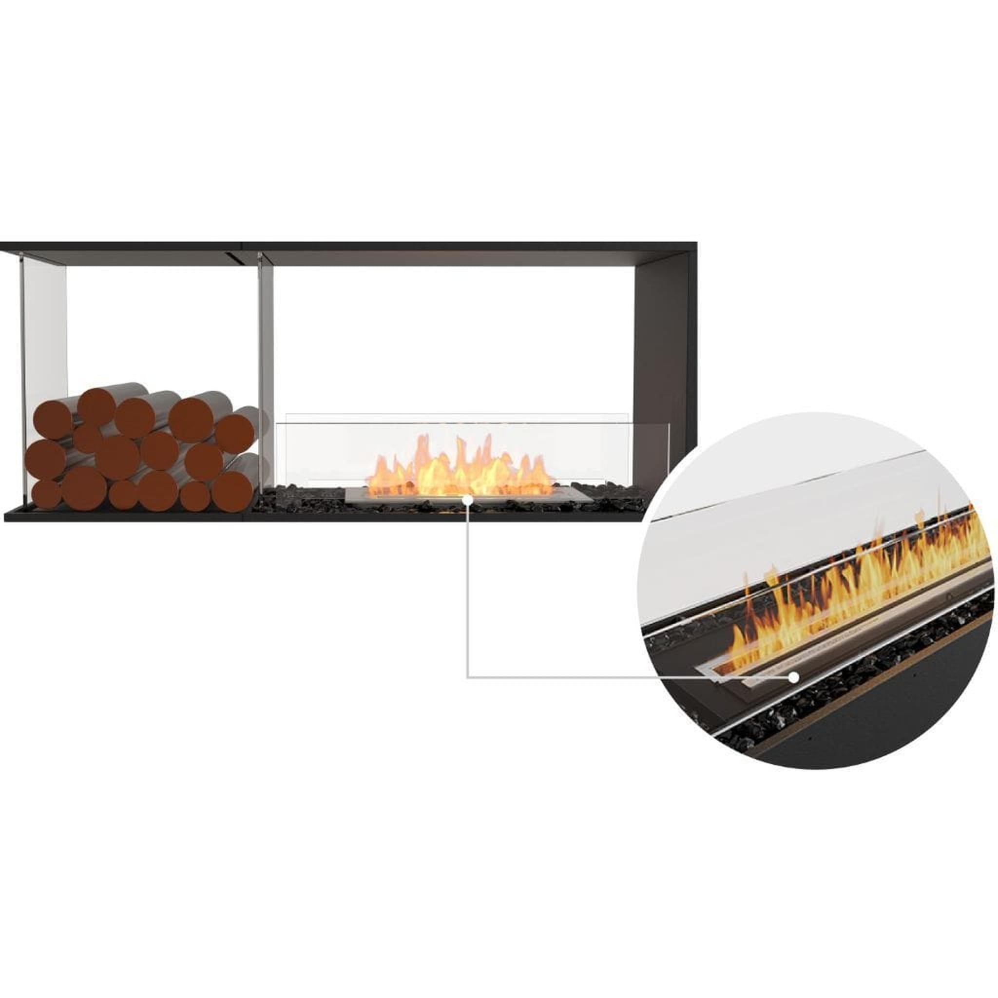 EcoSmart Fire 55" Flex 50PN Peninsula Ethanol Fireplace Insert with Decorative Box and Dual Glass Windscreens by Mad Design Group