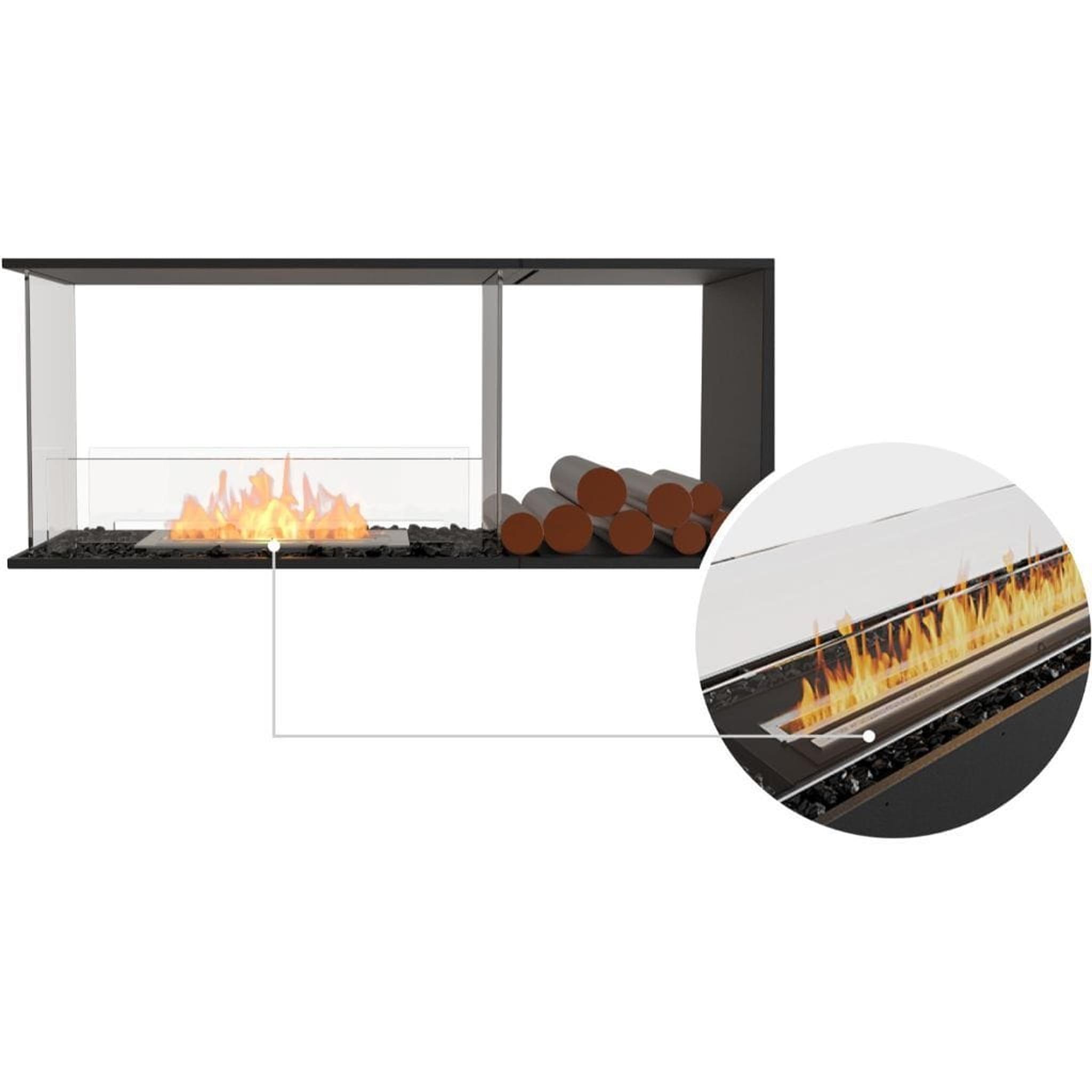 EcoSmart Fire 55" Flex 50PN Peninsula Ethanol Fireplace Insert with Decorative Box and Dual Glass Windscreens by Mad Design Group