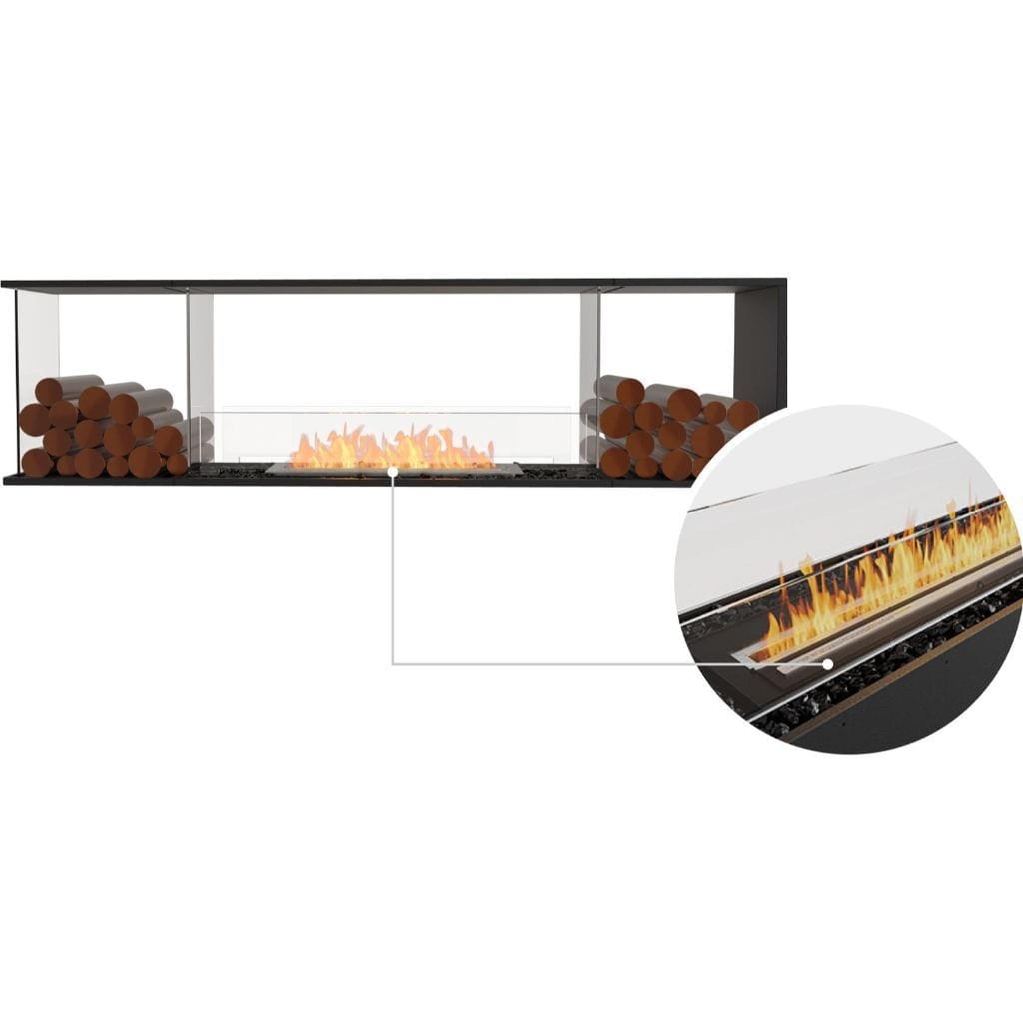 EcoSmart Fire 83" Flex 78PN Peninsula Ethanol Fireplace Insert with Decorative Box and Dual Glass Windscreens by Mad Design Group