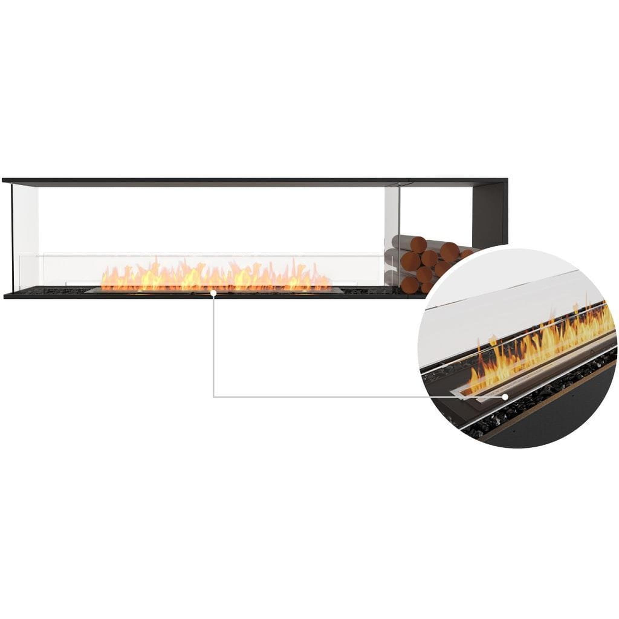 EcoSmart Fire 91" Flex 86PN Peninsula Ethanol Fireplace Insert with Decorative Box & Dual Glass Windscreens by Mad Design Group