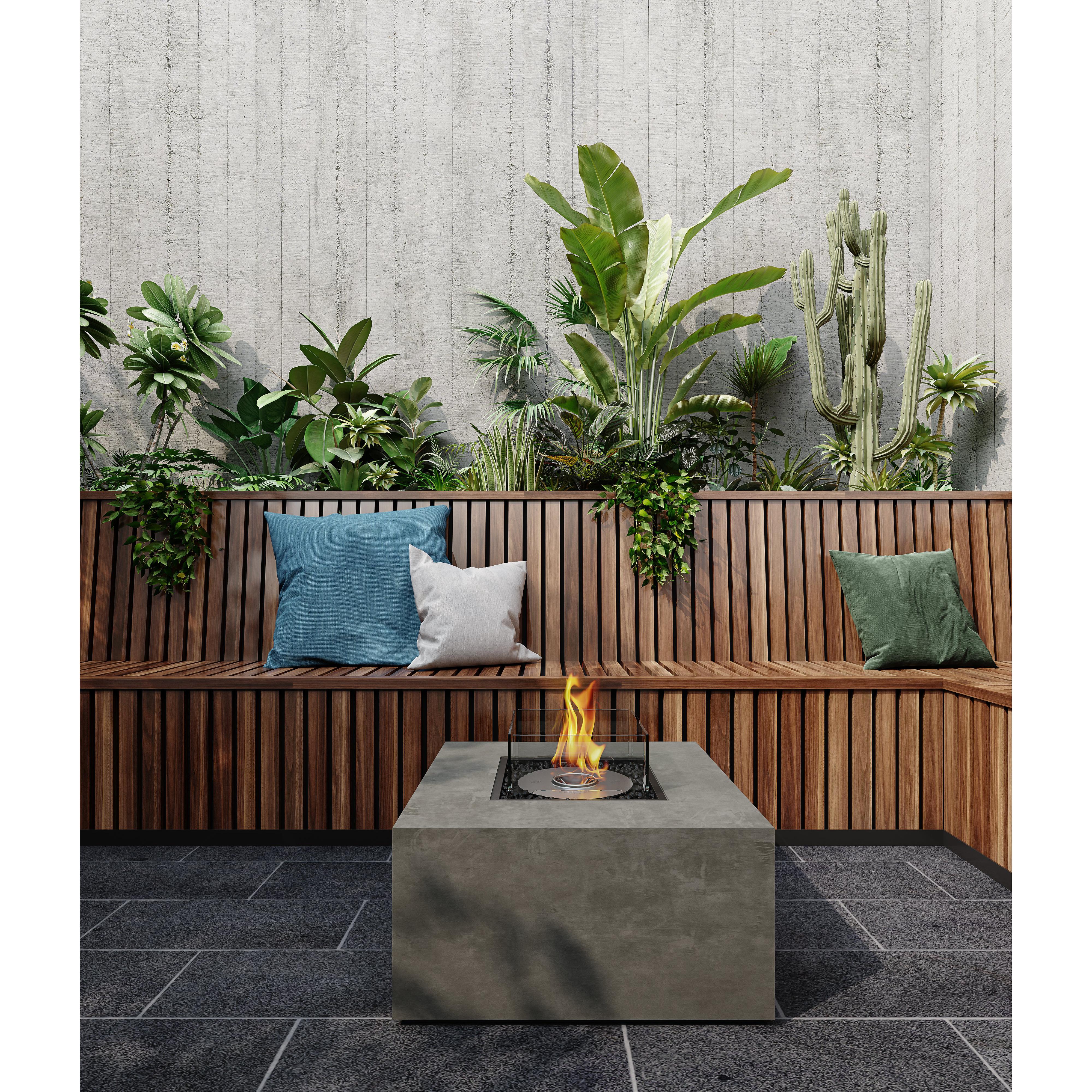 EcoSmart Fire Chaser 38" Bone Indoor Fire Pit Table with Stainless Steel Burner and Versatile Glass Screens by MAD Design Group