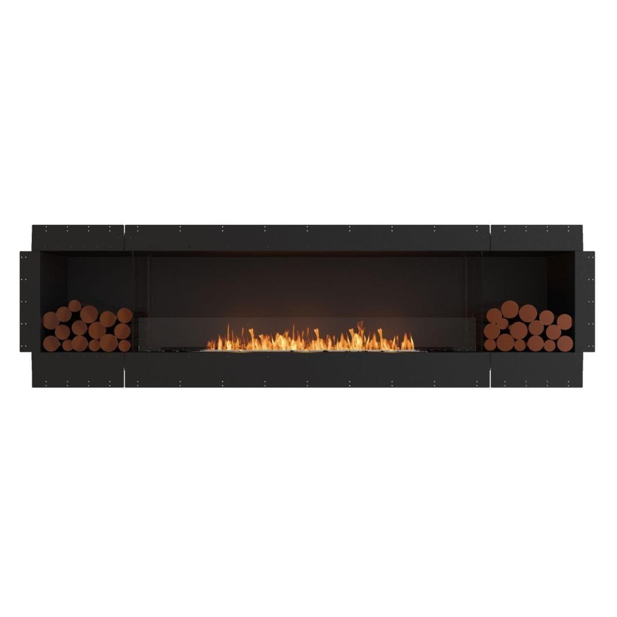 EcoSmart Fire Flex 104SS 112" Black Single Sided Ethanol Fireplace Insert with Stainless Steel Burner and Left Side Decorative Box with Black Glass Charcoal by Mad Design Group