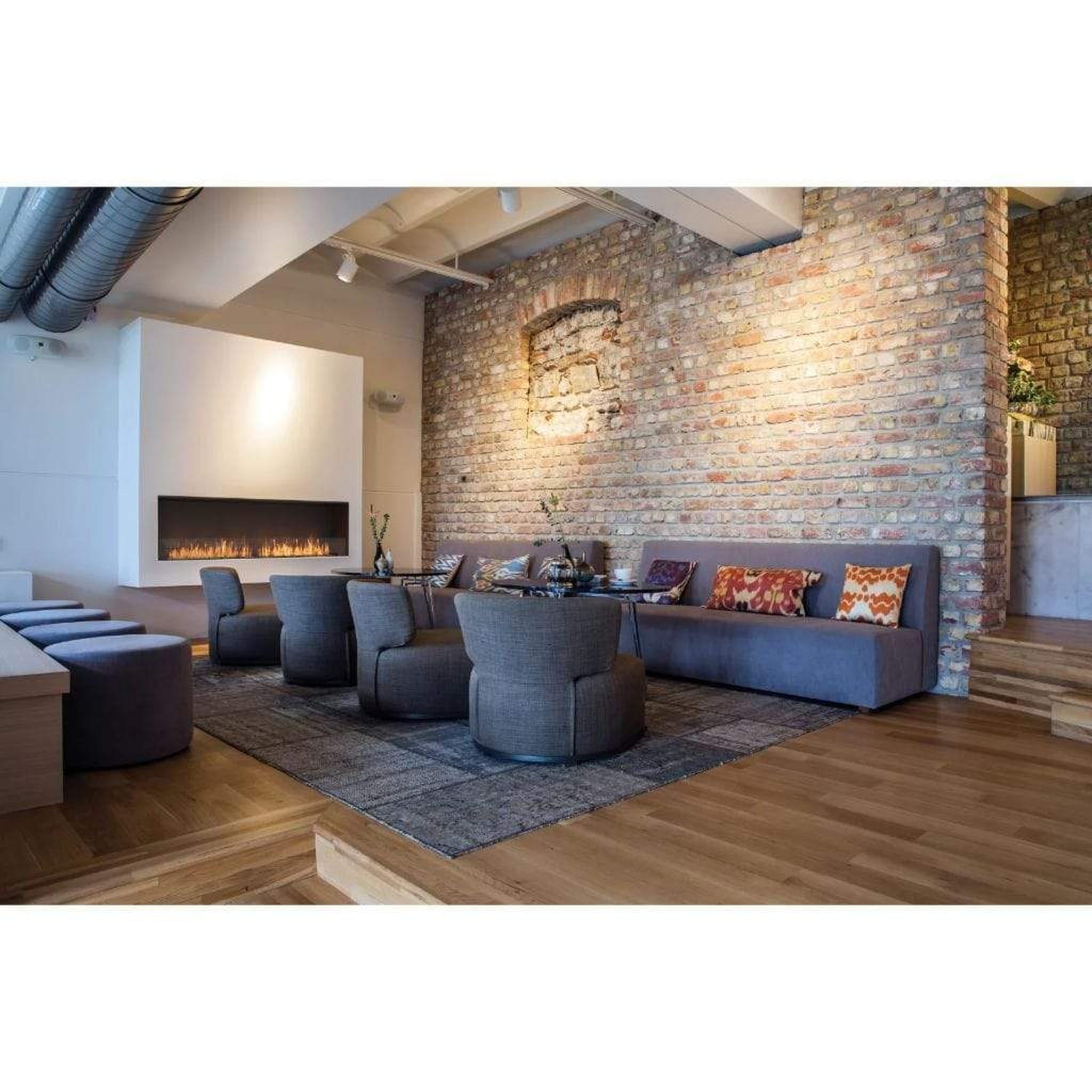 EcoSmart Fire Flex 104SS 112" Black Single Sided Ethanol Fireplace Insert with Stainless Steel Burner and Black Glass Charcoal by Mad Design Group