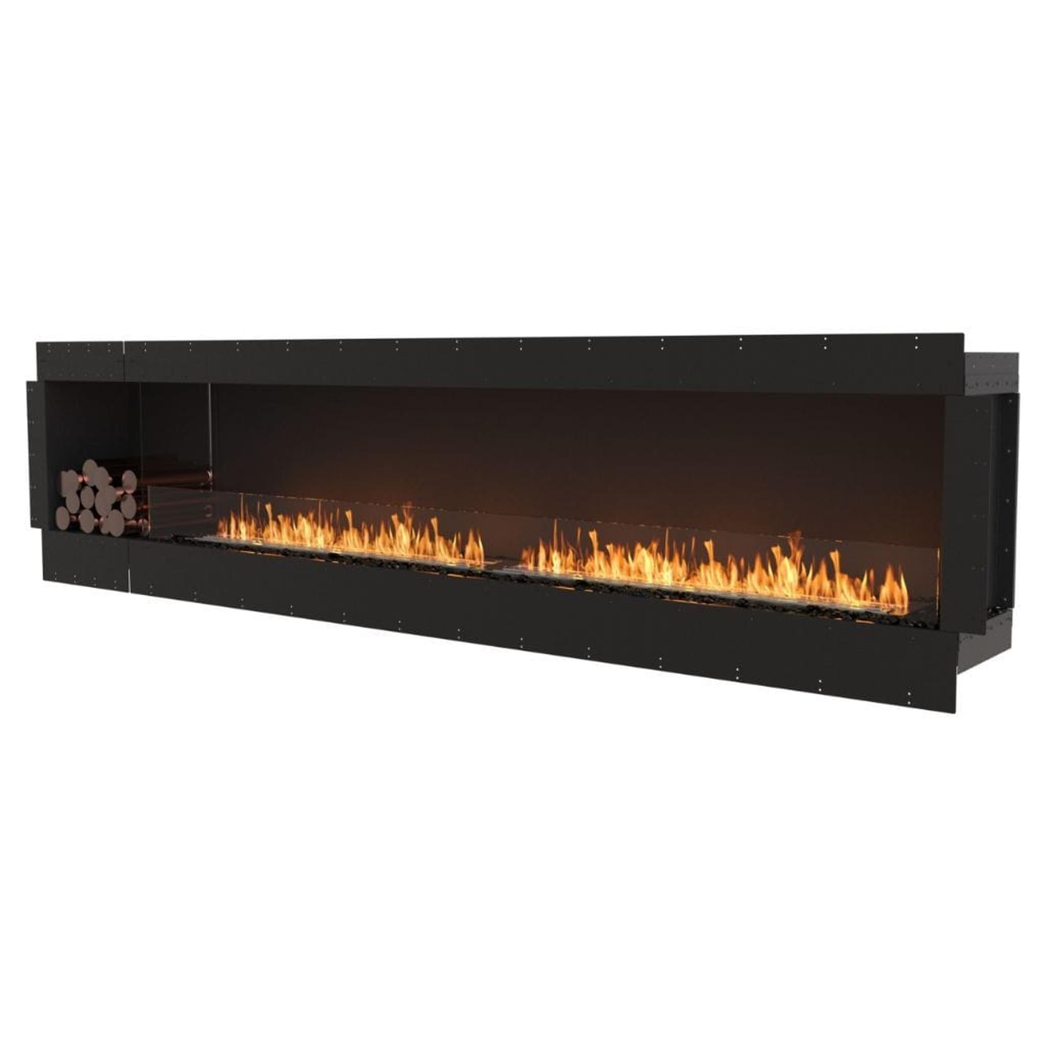EcoSmart Fire Flex 122SS 130" Black Single Sided Ethanol Fireplace Insert with Stainless Steel Burner and Left Side Decorative Box Featuring Black Glass Charcoal by Mad Design Group