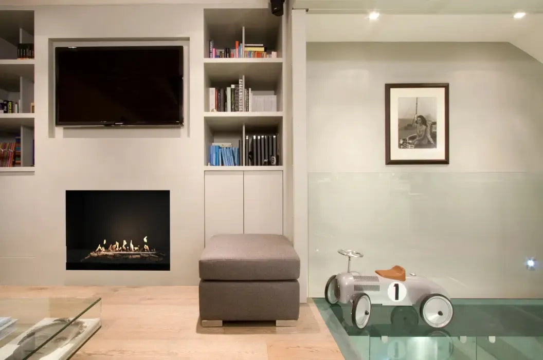 EcoSmart Fire Heritage 56SS 64" Black Ventless Fireplace Insert with Stainless Steel Ethanol Burner by Mad Design
