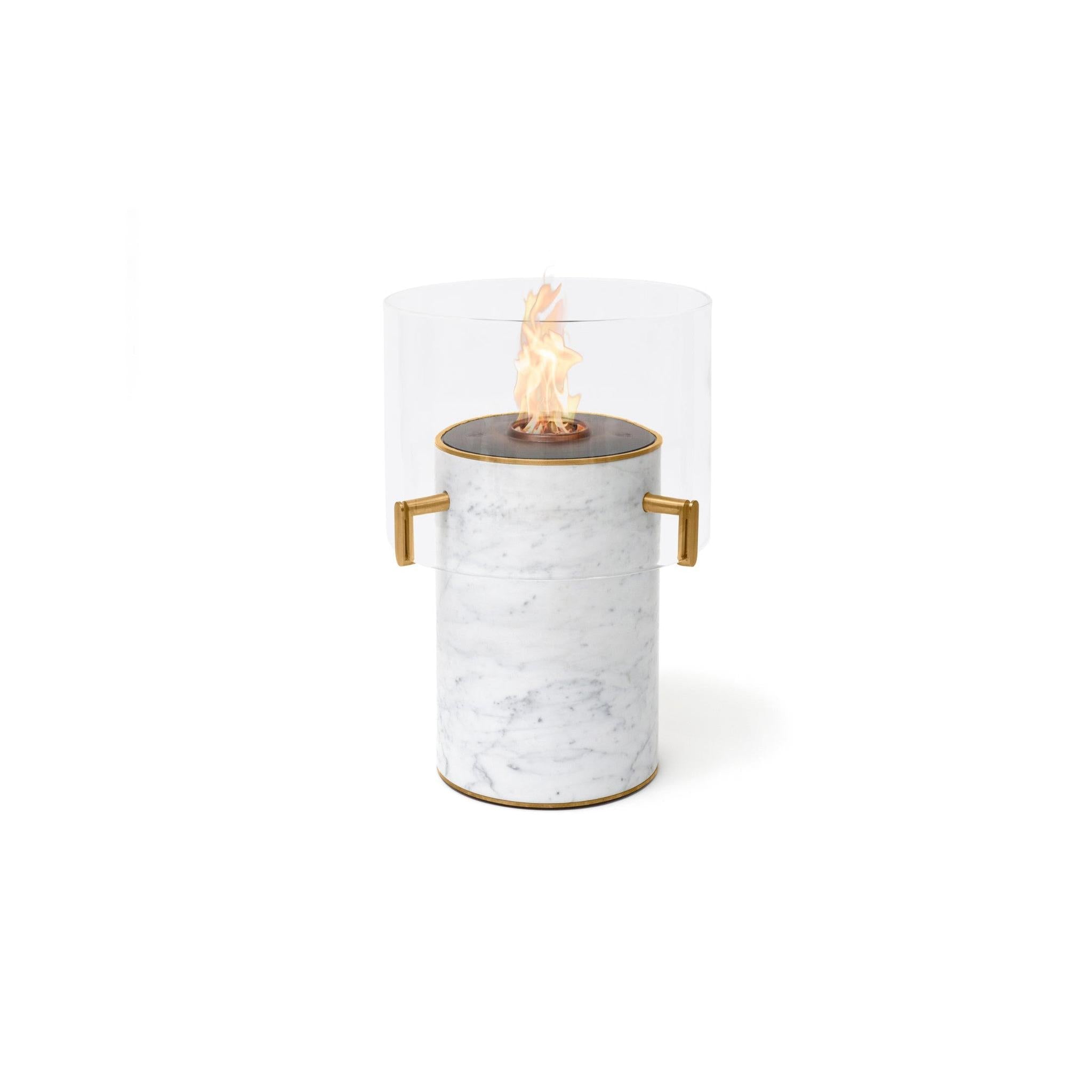 EcoSmart Fire PILLAR 3T 24" Marble White Freestanding Fireplace with Black Burner by Mad Design Group