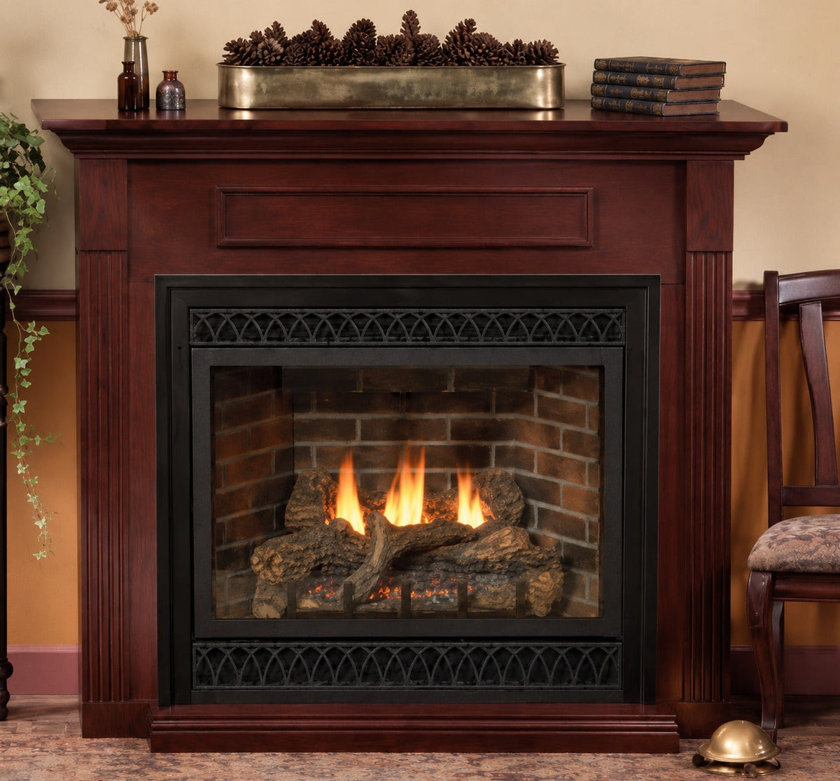 Empire EMC22C 24" Corner Cabinet Mantel With Base in Cherry Finish