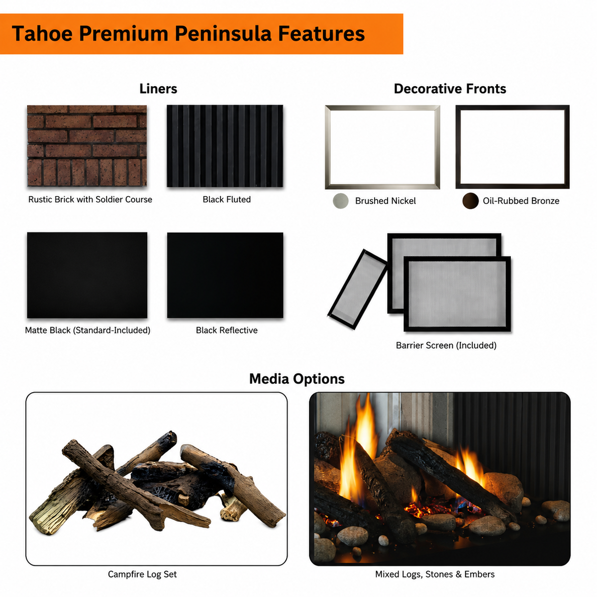 Empire Tahoe Clean Face Peninsula 36" Multi-Sided Direct Vent Gas Fireplace
