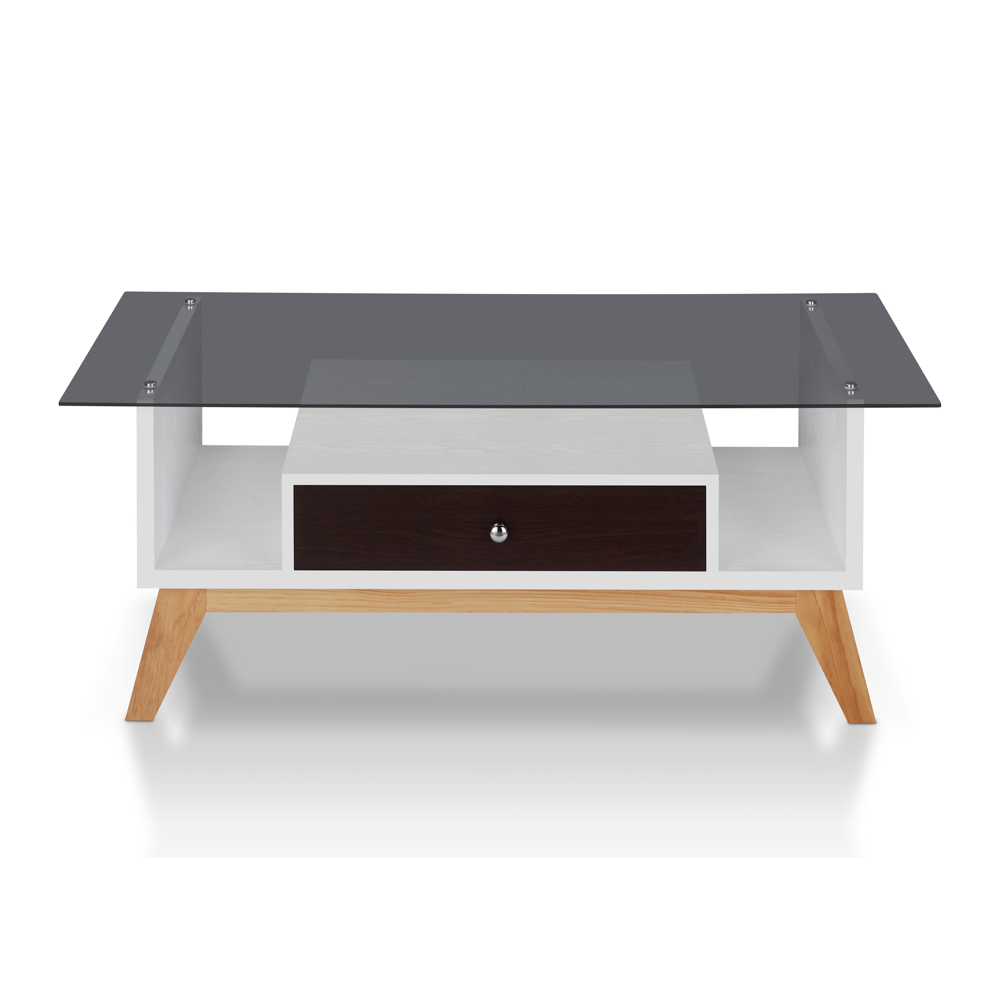 Philip Industrial Glass Top Coffee Table in Espresso
