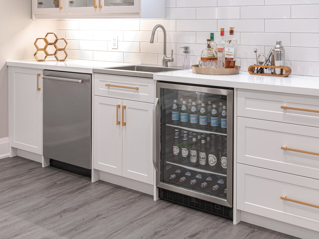Home White Two Door Base Cabinet with glass doors, 36 Inch