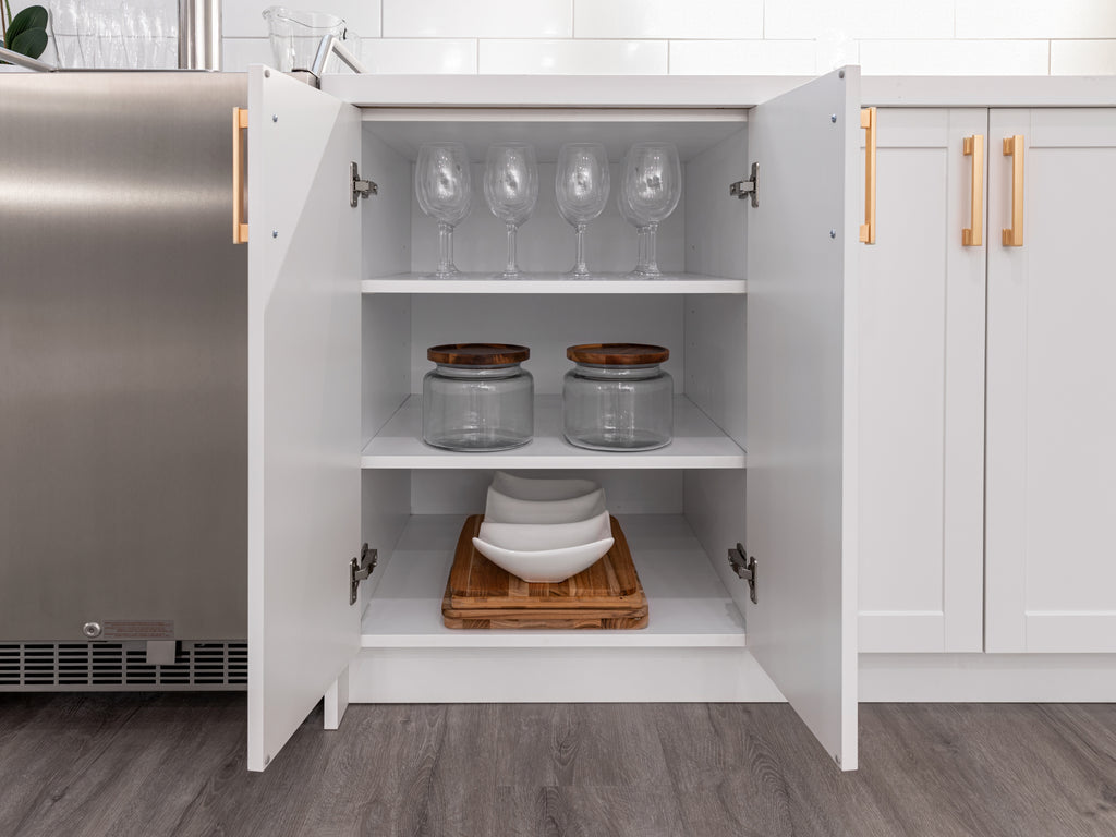 Home White Two Door Base Cabinet with glass doors, 36 Inch