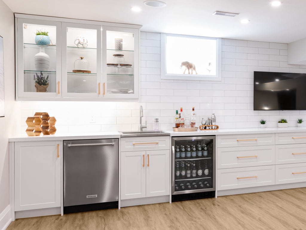 Home White Two Door Base Cabinet with glass doors, 36 Inch