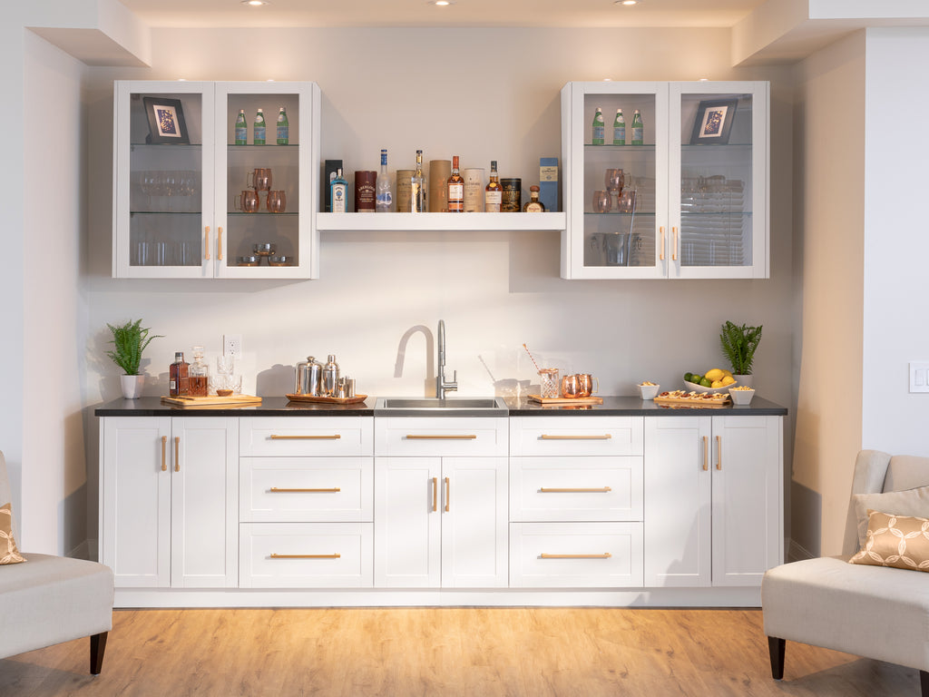 Home White Two Door Base Cabinet with glass doors, 36 Inch