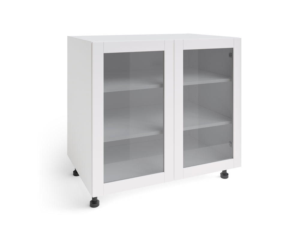 Home Grey Two Door Base Cabinet with glass doors, 36 Inch