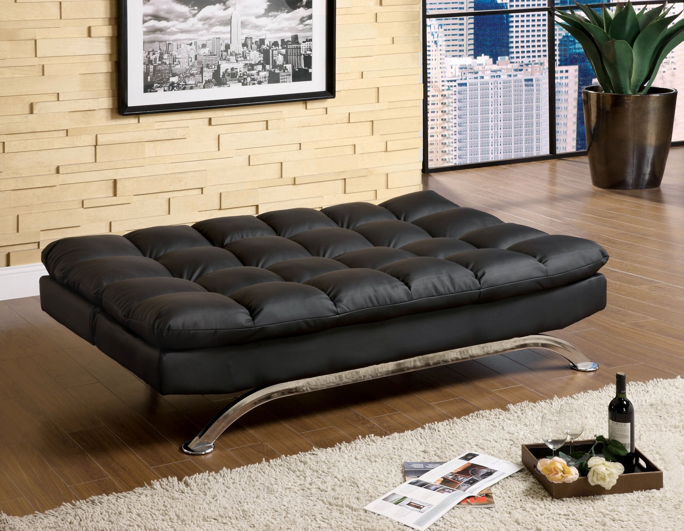 Arish Contemporary Tufted Futon in Black