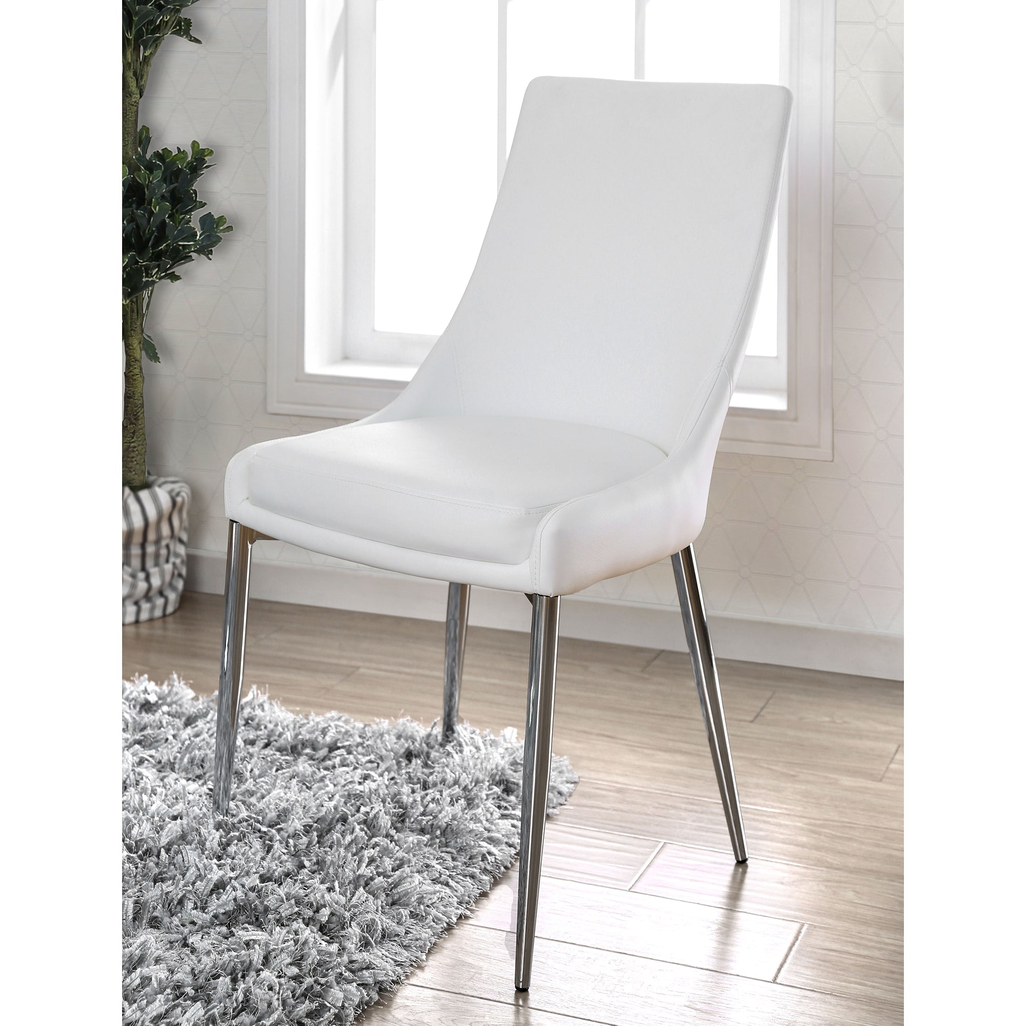 Eisen Contemporary Faux Leather Side Chairs in White (Set of 2)
