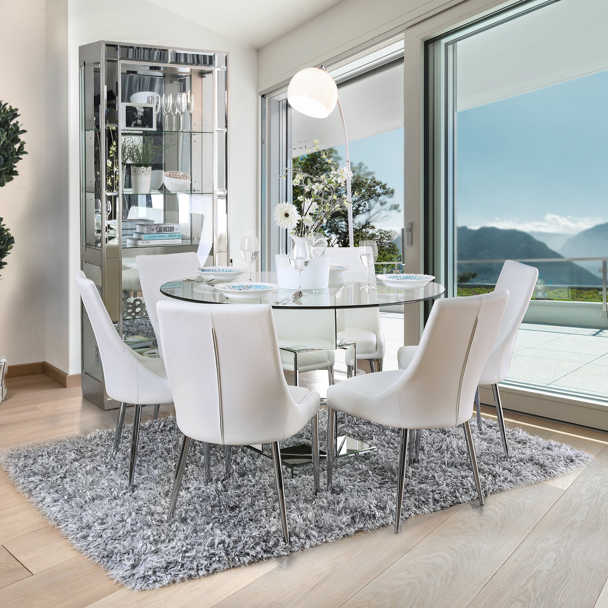 Eisen Contemporary Faux Leather Side Chairs in White (Set of 2)
