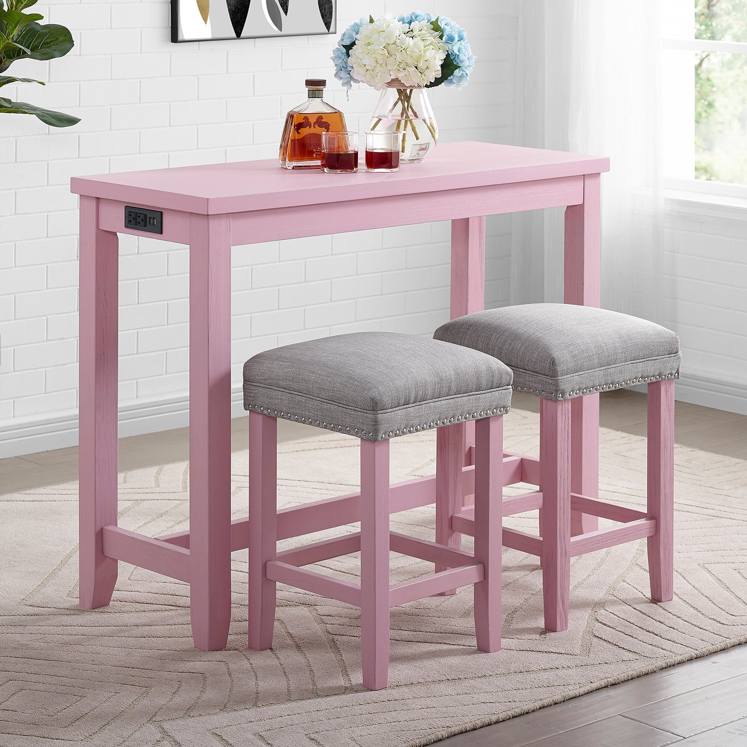 Sabana Counter Height Dining Table with USB Plug in Antique Pink