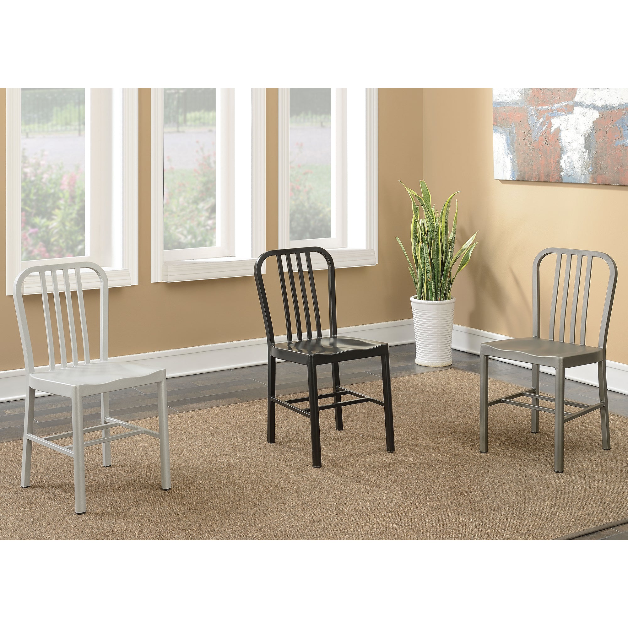 Waterloo Industrial Metal Slat Back Side Chairs in Gun metal finish (Set of 2)