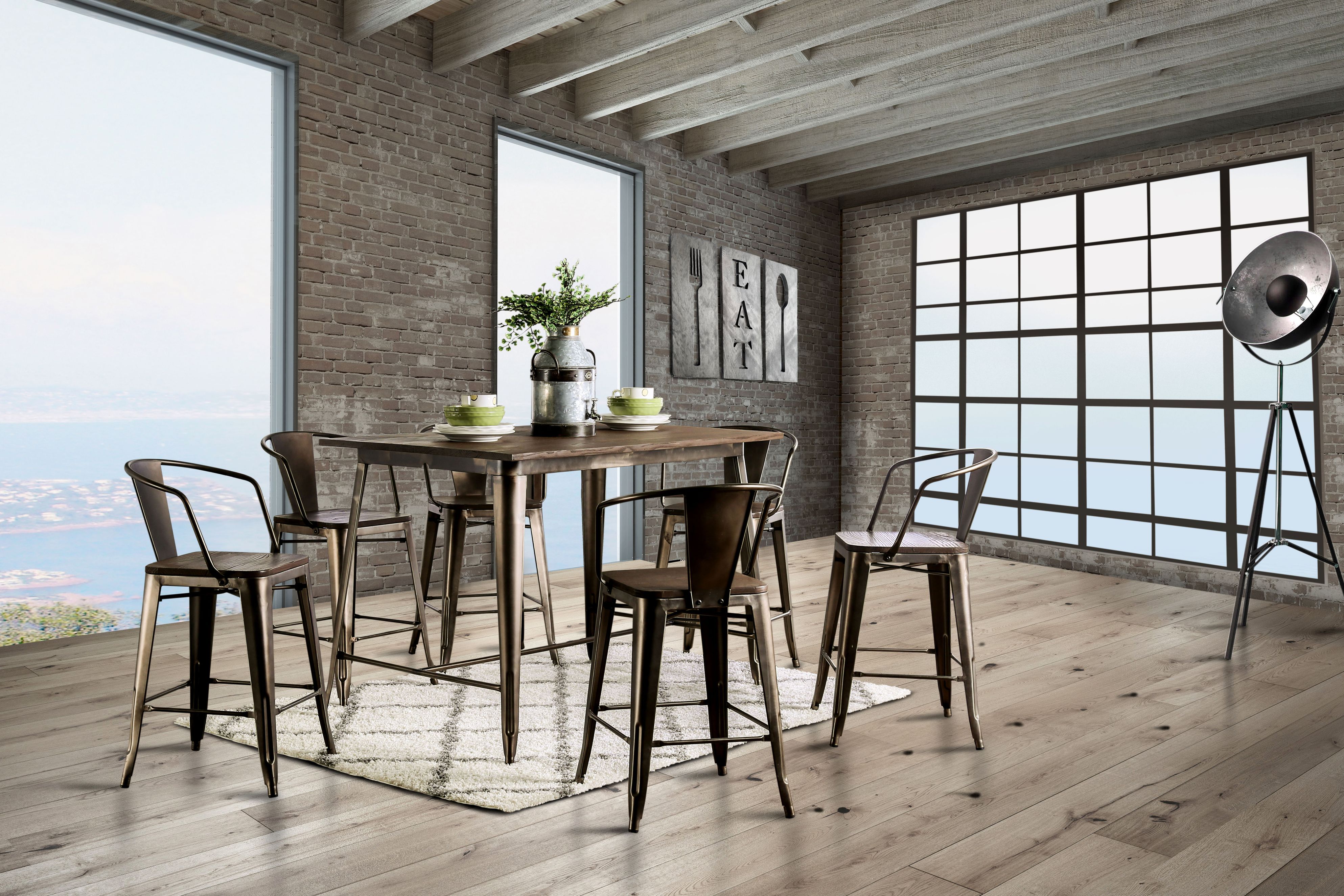 Lana Industrial Metal Frame Counter Height Table