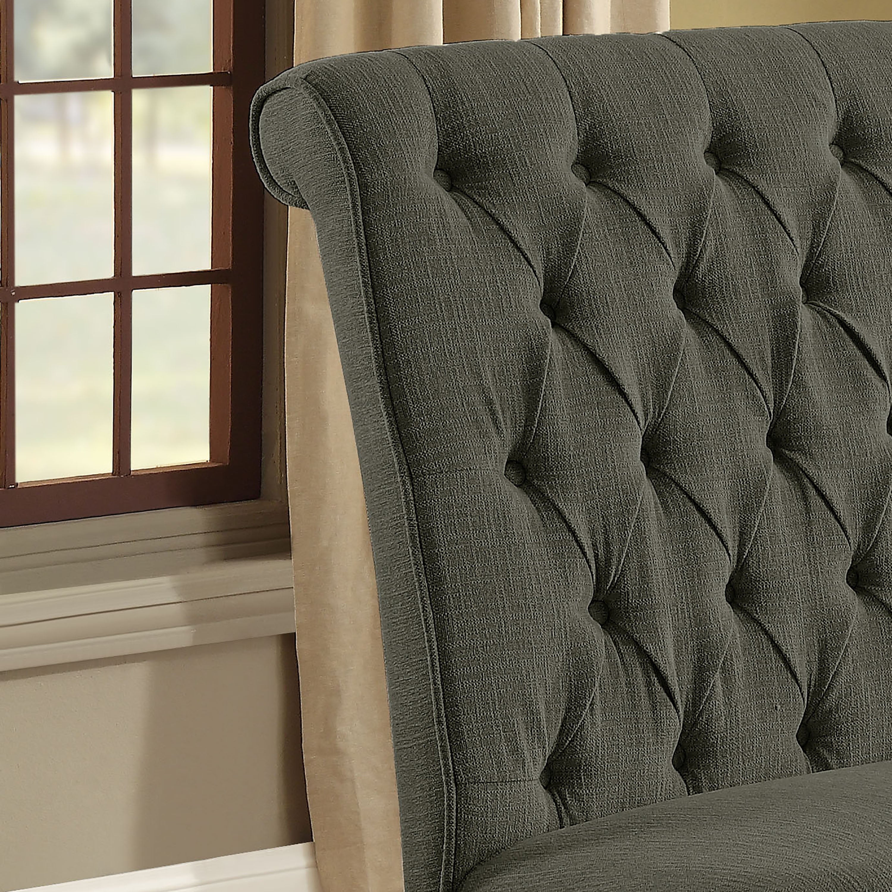 Gracie Transitional Button Tufted Dining Bench in Gray