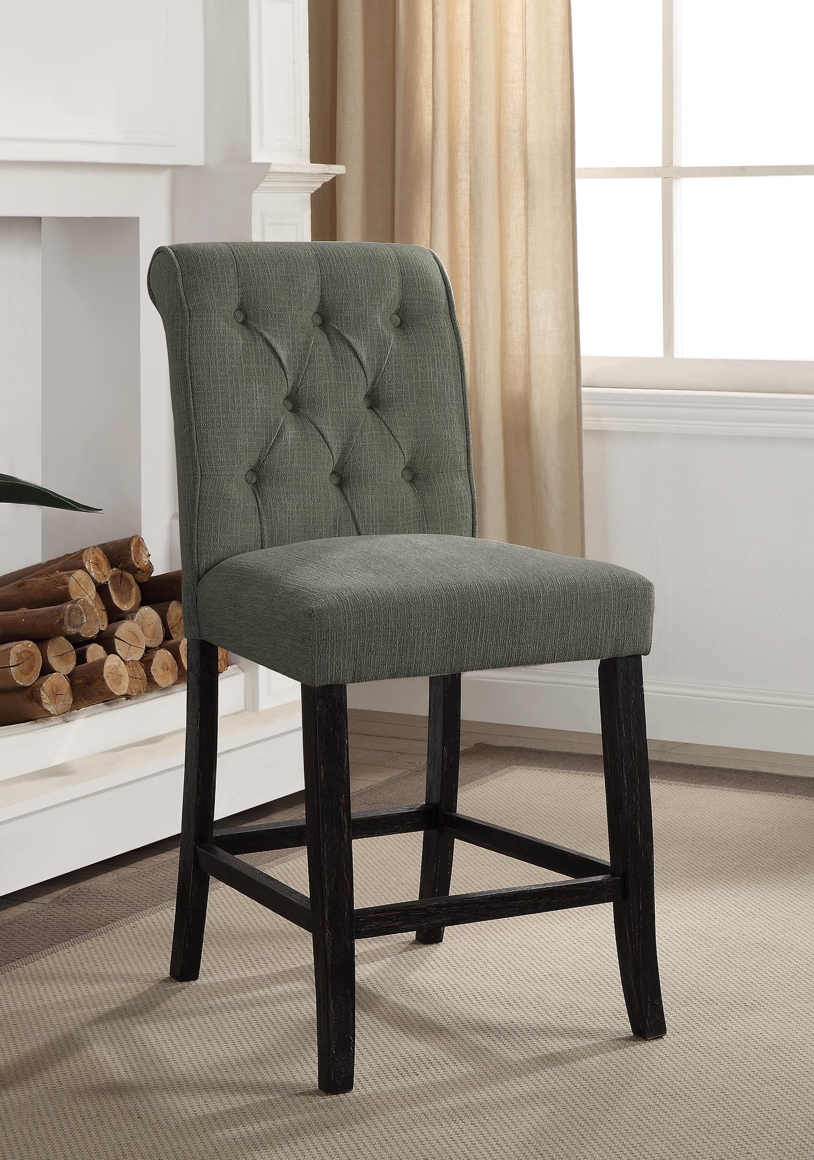 Marynda Transitional Button Tufted Counter Height Chairs in Gray (Set of 2)