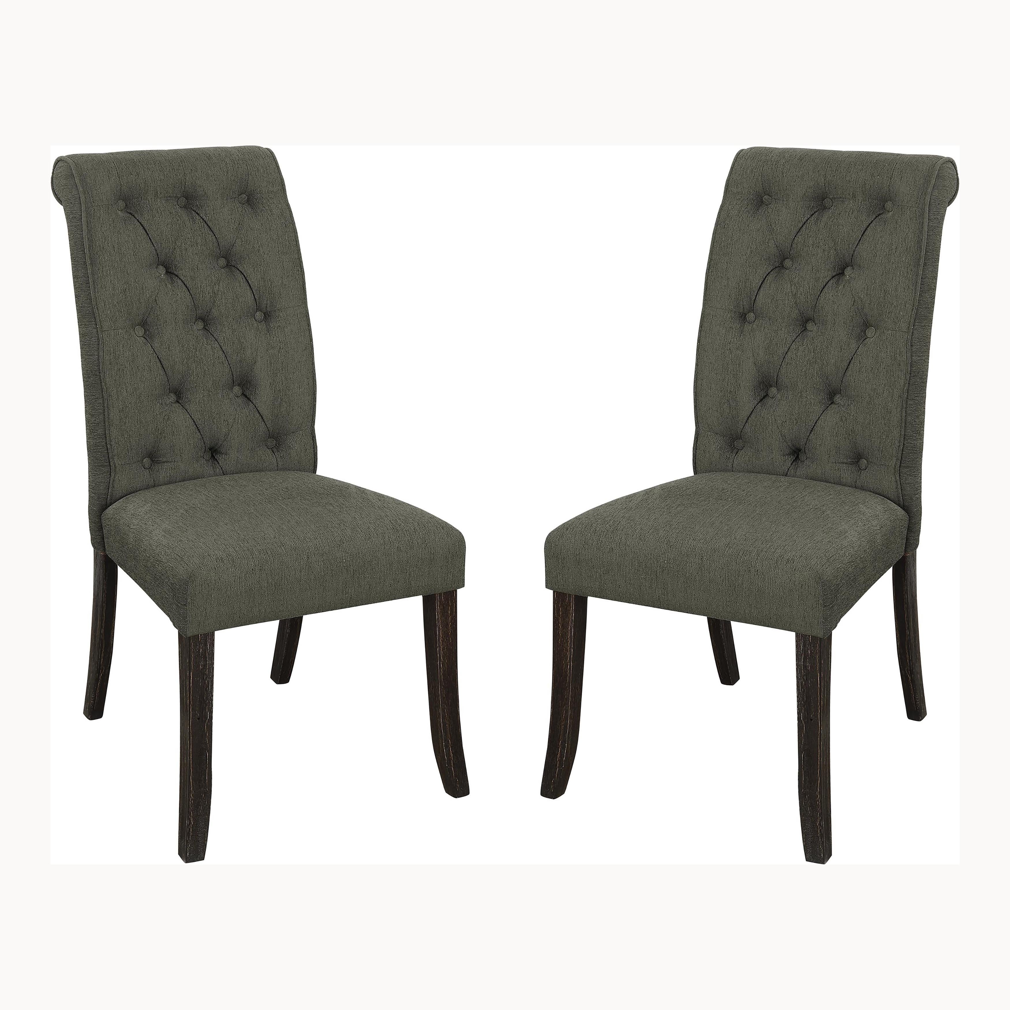 Marynda Transitional Button Tufted Side Chairs in Gray (Set of 2)