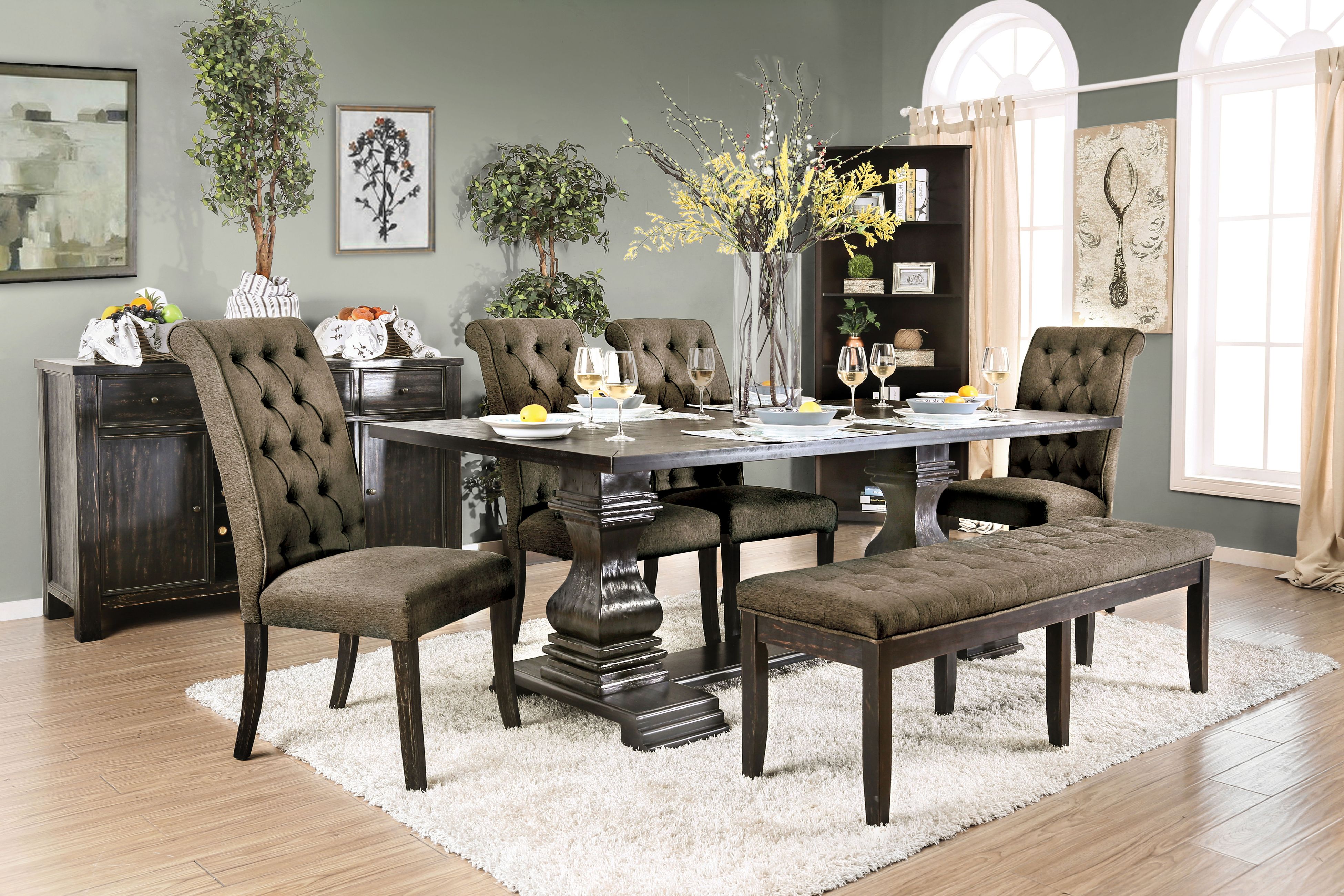 Marynda Transitional Button Tufted Side Chairs in Gray (Set of 2)