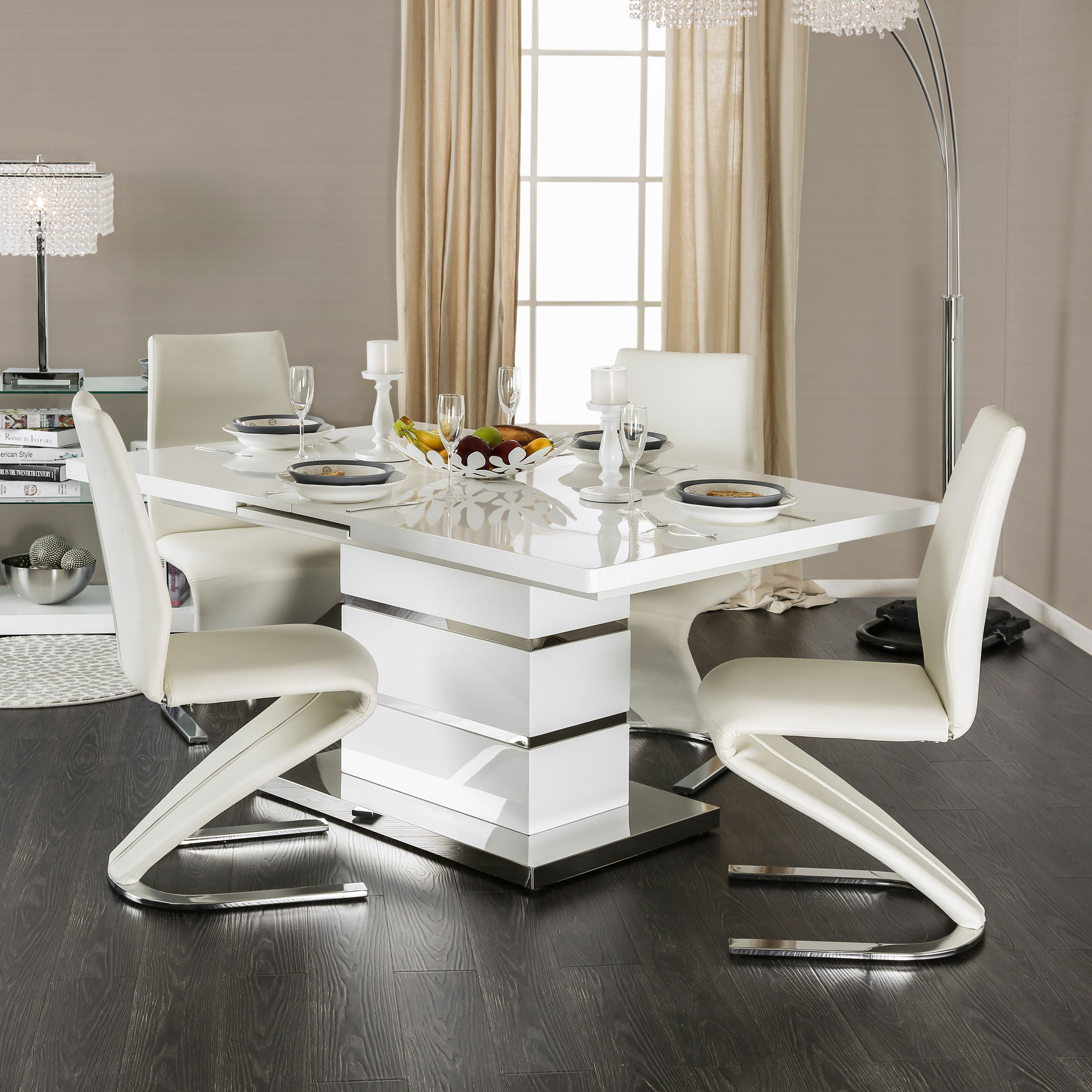 Amia Contemporary Faux Leather Side Chairs in White (Set of 2)