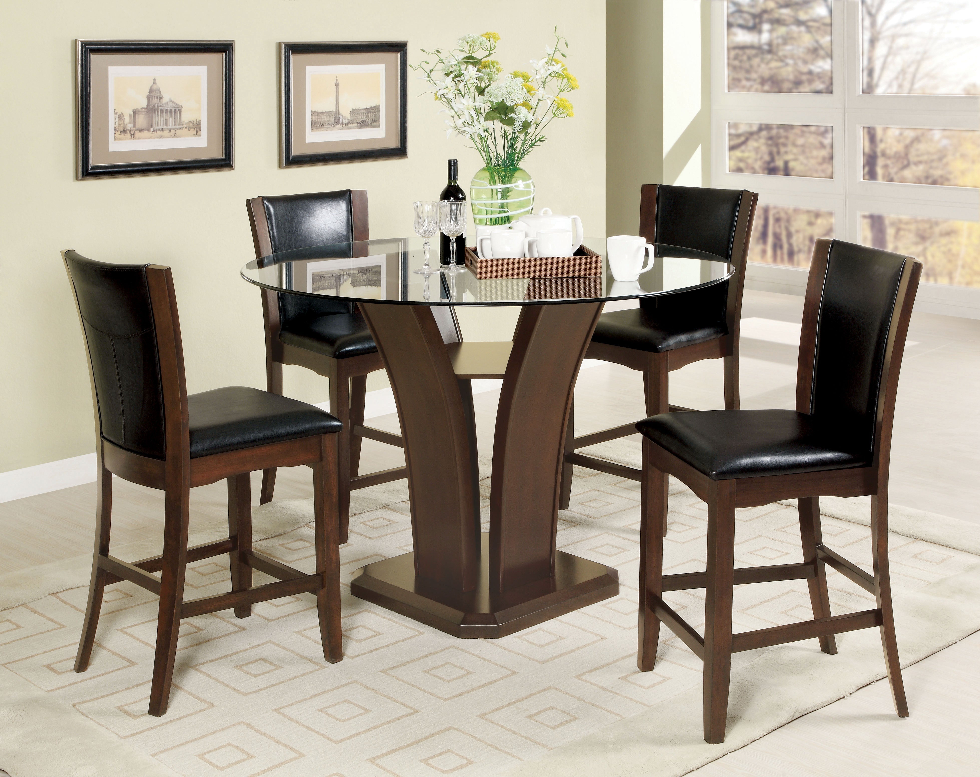 Aloise Contemporary Padded Counter Height Chairs in Brown Cherry and Black (Set of 2)