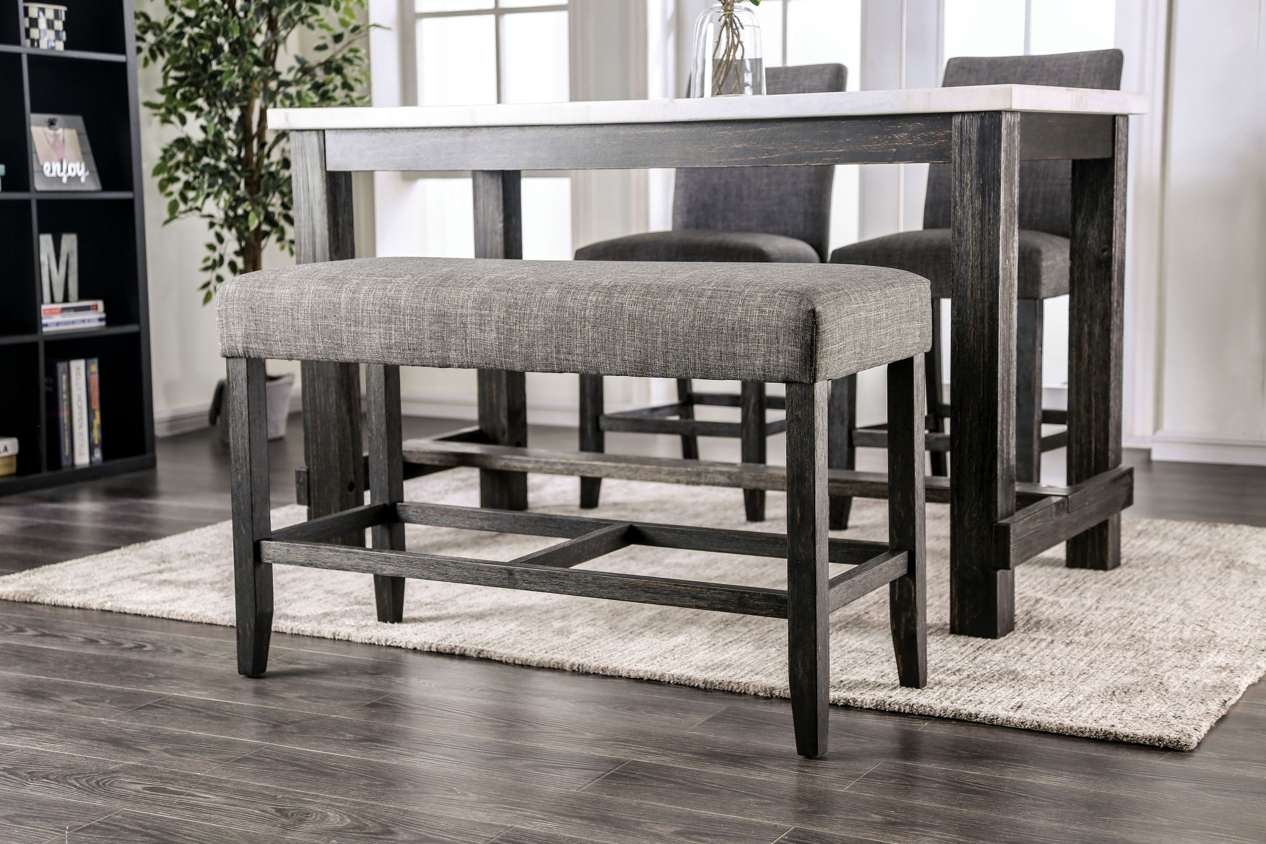 Shielle Rustic Padded Counter Height Bench in Gray